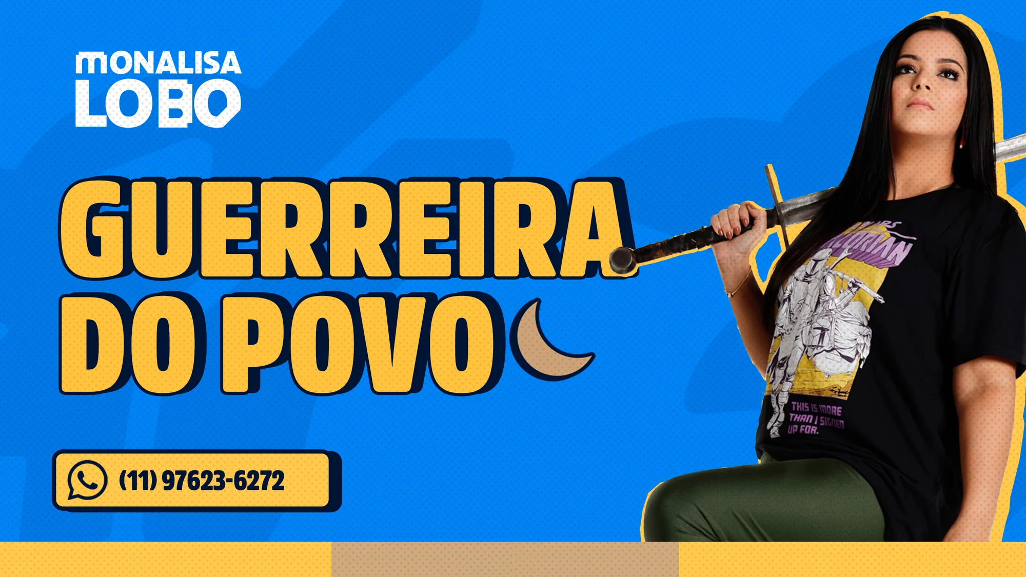 Monalisa com uma espada e a mensagem Guerreira do Povo